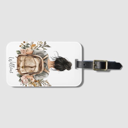 Gepersonaliseerd Bagagelabel - zwartharige vrouw (Voorkant (horizontaal))