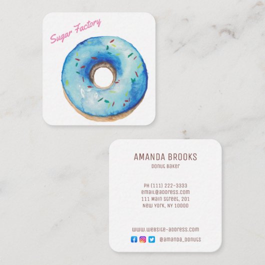 Gepersonaliseerd Bakery Personalized Donut Logo Vierkante Visitekaartje (Voorkant / Achterkant)
