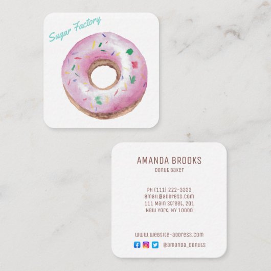 Gepersonaliseerd Bakery Personalized Donut Logo Vierkante Visitekaartje (Voorkant / Achterkant)