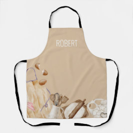 Gepersonaliseerd bakgereedschap, kaki, wit, blauw schort