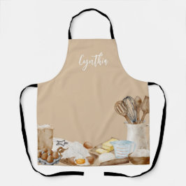 Gepersonaliseerd bakgereedschap, kaki, wit, blauw schort