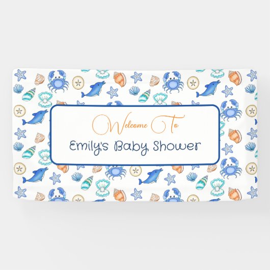 Gepersonaliseerd balkbedreigd Baby shower Spandoek (Horizontaal)