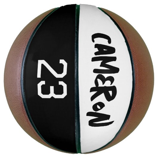 Gepersonaliseerd Ball Player Number Black White Basketbal (Verticaal)