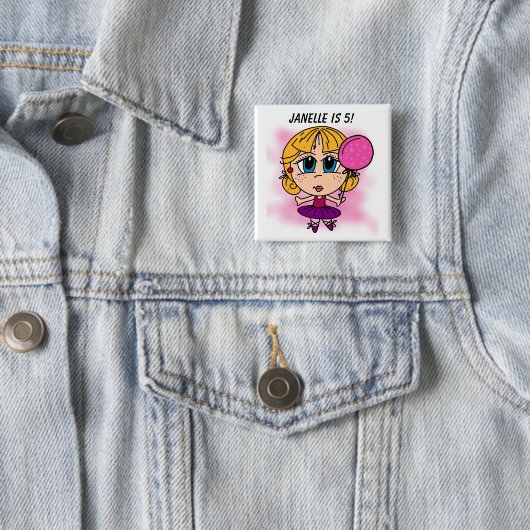 Gepersonaliseerd Ballerina Birthday Button (In situ)
