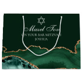 Gepersonaliseerd Bar Mitzvah Mazel Tov Green Gold Groot Cadeauzakje (Voorkant)