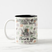 Gepersonaliseerd Barcelona Memory - Line Art Landm Tweekleurige Koffiemok (Links)