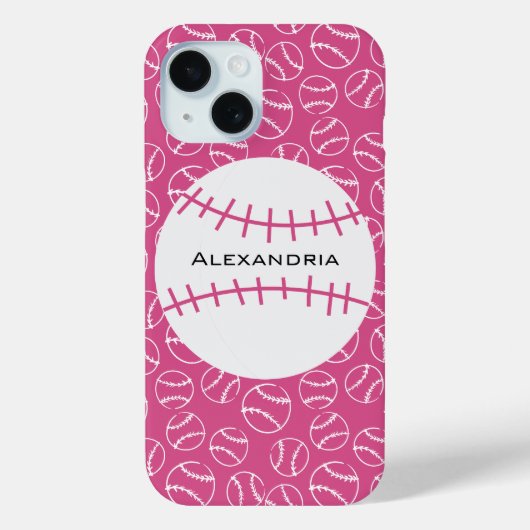 Gepersonaliseerd Baseball Softball Patroon op roze Case-Mate iPhone Case (Achterkant)