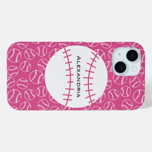 Gepersonaliseerd Baseball Softball Patroon op roze Case-Mate iPhone Case (Achterkant (horizontaal))
