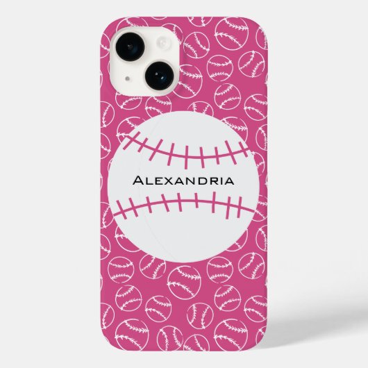 Gepersonaliseerd Baseball Softball Patroon op roze Case-Mate iPhone Case (Achterkant)