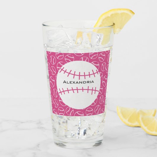 Gepersonaliseerd Baseball Softball Patroon op roze Glas (Achterkant ijs)