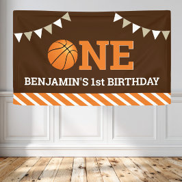 Gepersonaliseerd basketbal 1e verjaardagsfeestje spandoek