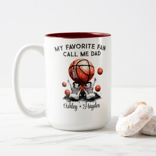 Gepersonaliseerd basketbal met kinder naam vaders tweekleurige koffiemok (Met donut)