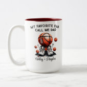 Gepersonaliseerd basketbal met kinder naam vaders tweekleurige koffiemok (Links)