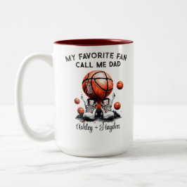 Gepersonaliseerd basketbal met kinder naam vaders  tweekleurige koffiemok