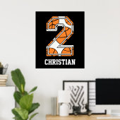 Gepersonaliseerd basketbal nummer 2 poster (Thuiskantoor)