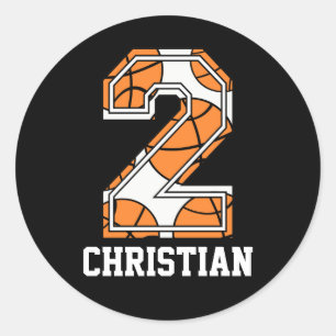 Gepersonaliseerd basketbal nummer 2 ronde sticker
