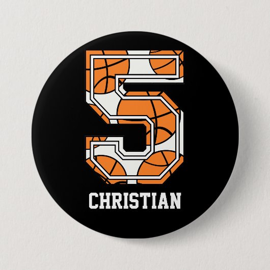 Gepersonaliseerd Basketbal Nummer 5 Ronde Button 7,6 Cm (Voorkant)