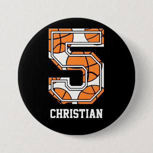 Gepersonaliseerd Basketbal Nummer 5 Ronde Button 7,6 Cm
