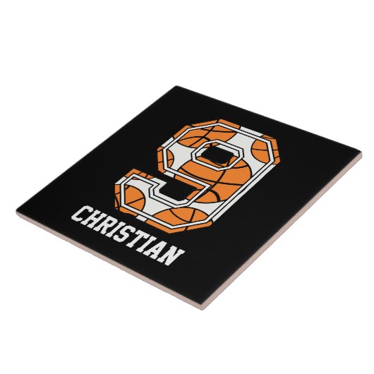 Gepersonaliseerd basketbal nummer 9 tegeltje (Zijkant)