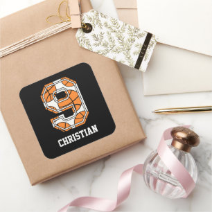 Gepersonaliseerd basketbal nummer 9 vierkante sticker