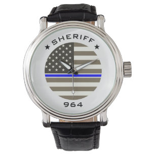 Gepersonaliseerd batchnummer Sheriff Blue Line vla Horloge