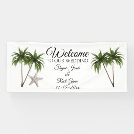 Gepersonaliseerd Beach Palm Trees Wedding Sign Spandoek