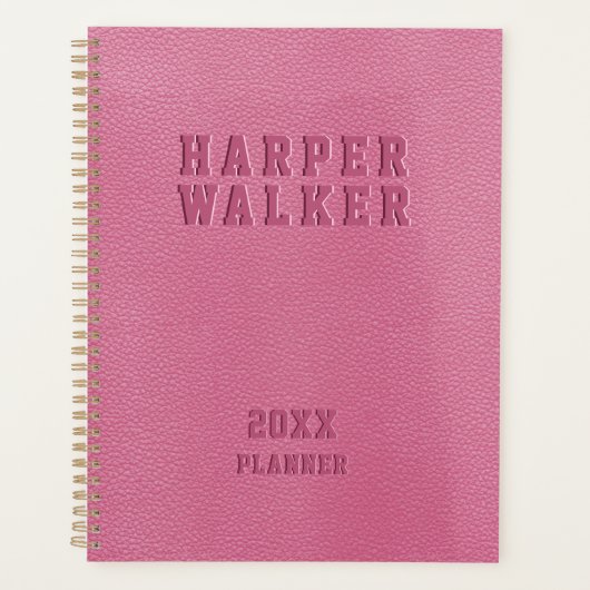 Gepersonaliseerd bedrijf in reliëf Roze Vegan Leat Planner (Voorkant)