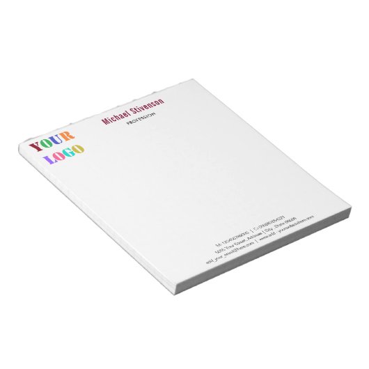 Gepersonaliseerd Bedrijf Logo Tekst Zakelijk Notit Notitieblok (Schuin)