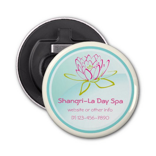 Gepersonaliseerd Bedrijfsnaam met Lotus Flower Button Flesopener (Voorkant)