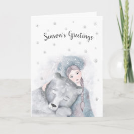 Gepersonaliseerd Beer en meisje kerstmis Kaart