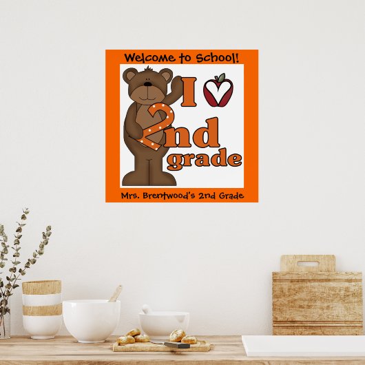 Gepersonaliseerd Beer I houdt van tweede klaslokaa Poster (Keuken)