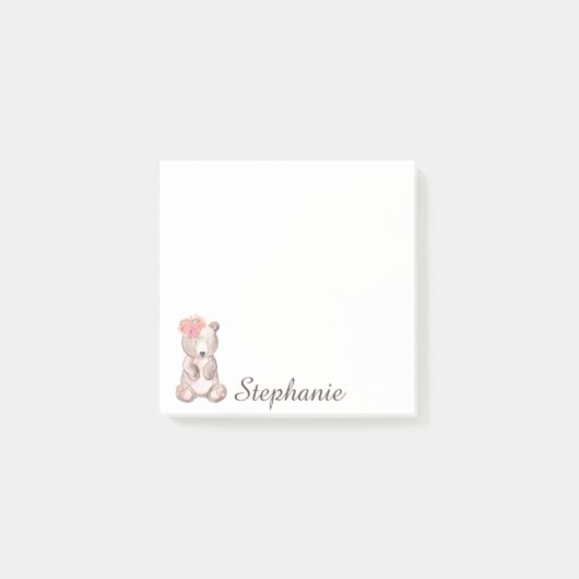 Gepersonaliseerd Beer met bloemen Waterverf Post-it® Notes (Voorkant)