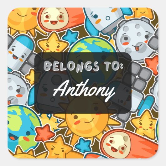 Gepersonaliseerd BEHOORT TOT Kawaii Space Sticker (Voorkant)