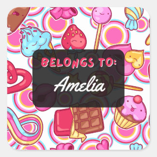 Gepersonaliseerd BEHOORT TOT Kawaii Sweets Sticker
