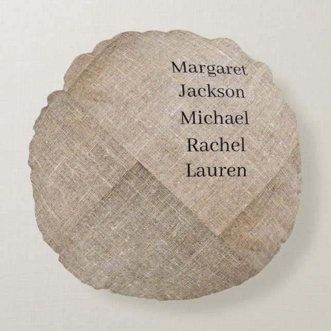 Gepersonaliseerd beige faux linnen rond kussen (Voorkant)
