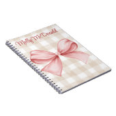 Gepersonaliseerd beige geruit patroon met roze str notitieboek (Rechterzijde)