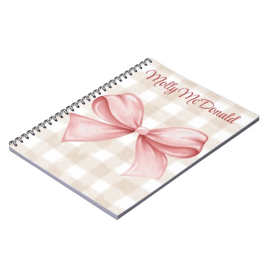 Gepersonaliseerd beige geruit patroon met roze str notitieboek (Linkerzijde)