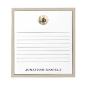 Gepersonaliseerd Beige Linen Monogram Lening Notitieblok (Voorkant)