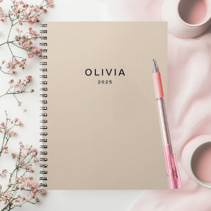 Gepersonaliseerd beige monogram notitieboek