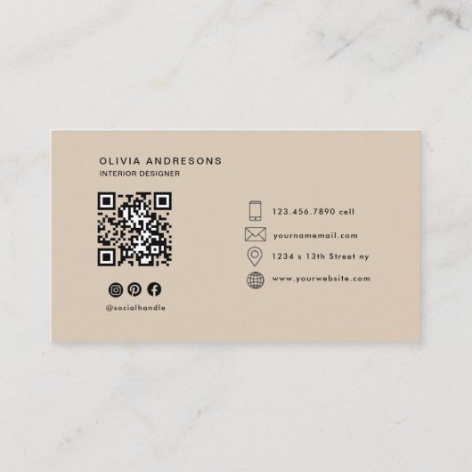 Gepersonaliseerd beige monogram visitekaartje (Achterkant)