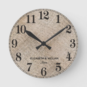 Gepersonaliseerd Beige Nep Linnen Ronde Klok
