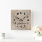 Gepersonaliseerd Beige Nep Linnen Vierkante Klok (Huis)