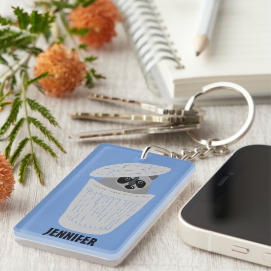 Gepersonaliseerd bereik in een vuilnisbak sleutelhanger (Voorkant Rechts)