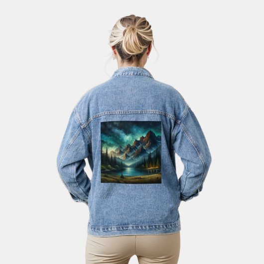 Gepersonaliseerd bergmeer onder de sterren denim jacket (Model)
