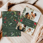 Gepersonaliseerd bericht Forest Green Foliage 3 Fo Feestdagenkaart<br><div class="desc">Dit collectie is voorzien van waterverf rode bloemen,  bessen & wintergroen met een moderne en elegante typografie,  met een winterbotanische patroonrug.</div>