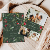 Gepersonaliseerd bericht Forest Green Foliage 3 Fo Feestdagenkaart