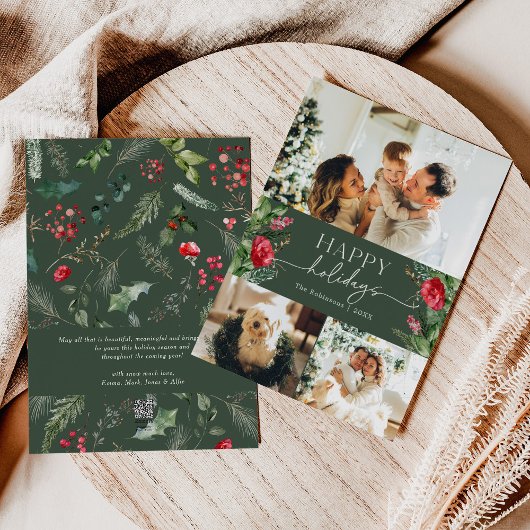 Gepersonaliseerd bericht Forest Green Foliage 3 Fo Feestdagenkaart