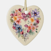 Gepersonaliseerd bericht Kleurrijke Floral Heart G Keramisch Ornament (Rechts)