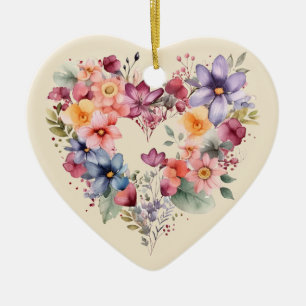 Gepersonaliseerd bericht Kleurrijke Floral Heart G Keramisch Ornament