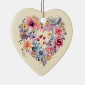 Gepersonaliseerd bericht Kleurrijke Floral Heart G Keramisch Ornament (Rechts)